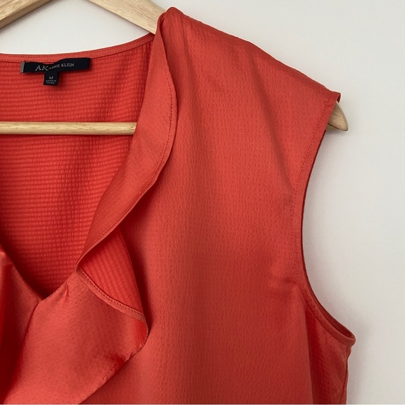 ANNE KLEIN ORANGE SLEEVELESS TOP/BLOUSE WITH RUFFLE NECKLINE, SILKY FABRIC, MED - Picture 5 of 8